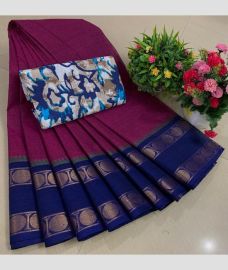 purple colour chettinad cotton sarees with Jari Border design