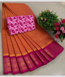pink colour chettinad cotton sarees with Jari Border design