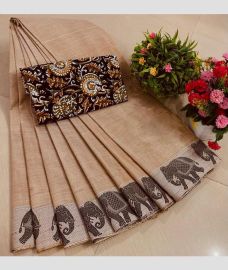 cream colour chettinad cotton sarees with Jari Border design