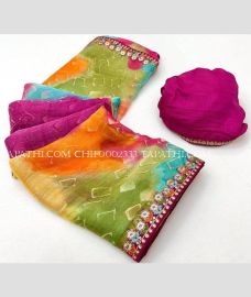Orange and Pink chiffon sarees with All over Printed design - CHIF0002333