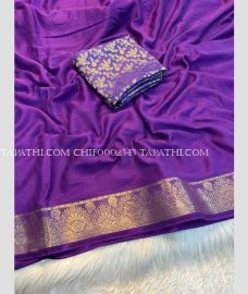 Plum Purple and Golden chiffon sarees with Jari Border design - CHIF0002343