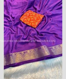 Purple and Orange chiffon sarees with Jari Border design - CHIF0002345