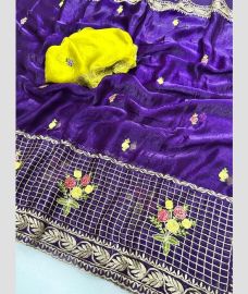 Purple and Yellow chiffon sarees with All over Embroidary design