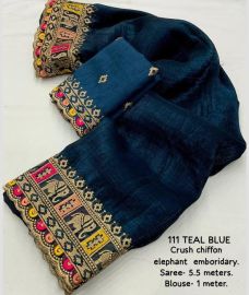 Sapphire Blue and Blue chiffon sarees with Plain design
