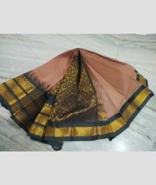Lite Brown and Black gadwal cotton sarees with All over Buttas design