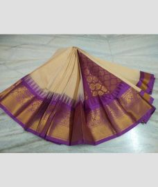 Cream and Magenta gadwal cotton sarees with All over Buttas design