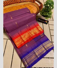Magenta and Royal Blue gadwal cotton sarees with temple border design