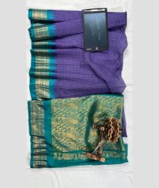 Purple Blue and Blue Turquoise gadwal cotton sarees with All over Checks design