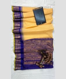 Lite Yellow and Royal Blue gadwal cotton sarees with All over Checks design