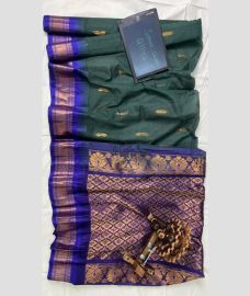 Dark Teal and Royal Blue gadwal cotton sarees with temple border design
