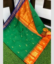 Green and Orange gadwal cotton sarees with Kanchi Border design