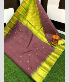 Brown and Parrot Green gadwal cotton sarees with Kanchi Border design