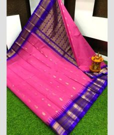 Pink and Royal Blue gadwal cotton sarees with Kanchi Border design