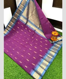 Dark Magenta and Lite blue gadwal cotton sarees with Kanchi Border design