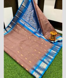 Chocolate and Blue gadwal cotton sarees with Kanchi Border design