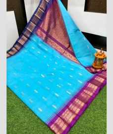 Sky Blue and Magenta gadwal cotton sarees with Kanchi Border design