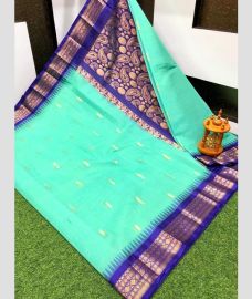 Turquoise and Royal Blue gadwal cotton sarees with Kanchi Border design