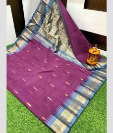 Magenta and Lite Blue gadwal cotton sarees with Kanchi Border design