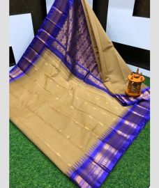 Brown and Royal Blue gadwal cotton sarees with Kanchi Border design