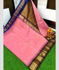 Rose Pink and Chocolate gadwal cotton sarees with Kanchi Border design