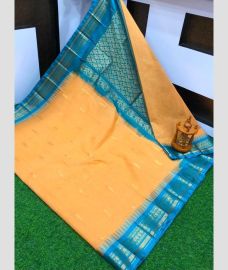 Lite Orange and Lite Blue gadwal cotton sarees with Kanchi Border design