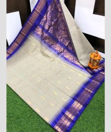 Egg white and Royal Blue gadwal cotton sarees with Kanchi Border design