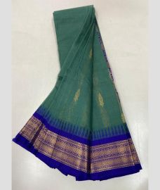Teal and Royal Blue gadwal cotton sarees with Temple Kanchi Border design
