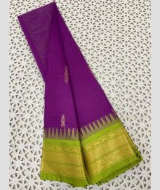 Magenta and Parrot Green gadwal cotton sarees with Temple Kanchi Border design
