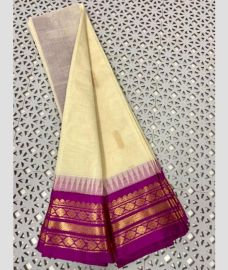 Half White and Magenta gadwal cotton sarees with Temple Kanchi Border design