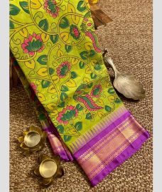 Parrot Green and Magenta gadwal cotton sarees with all over printed design