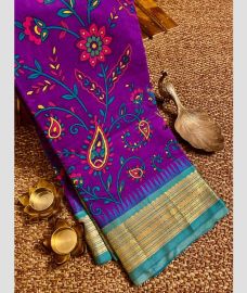 Magenta and Lite Blue gadwal cotton sarees with all over printed design