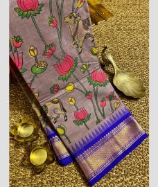 Grey and Royal Blue gadwal cotton sarees with all over printed design