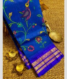 Royal Blue and Blue gadwal cotton sarees with all over printed design