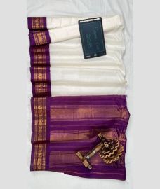 White and Purple gadwal cotton sarees with Kanchi Border design