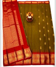 Red and Mehendi Green gadwal cotton sarees with kanchi border design