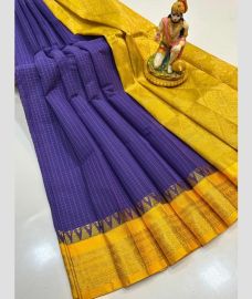 violet colour gadwal cotton sarees with temple border design