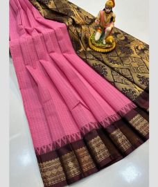 magenta colour gadwal cotton sarees with temple border design