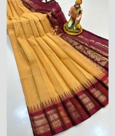 brown colour gadwal cotton sarees with temple border design
