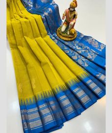 olive green colour gadwal cotton sarees with temple border design