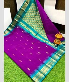 purple colour gadwal cotton sarees with kanchi border design