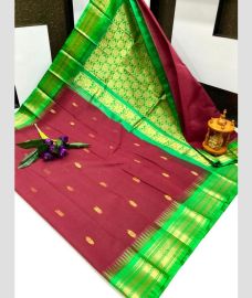 magenta and brown colour gadwal cotton sarees with kanchi border design