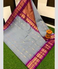 light blue colour gadwal cotton sarees with kanchi border design