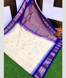 white colour gadwal cotton sarees with kanchi border design