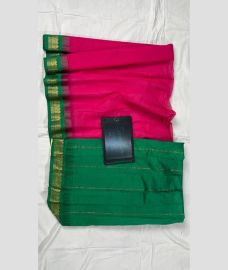 greena and magenta colour gadwal cotton sarees with Plain design