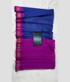 blue and purple colour gadwal cotton sarees with Plain design