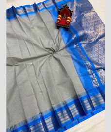 gray colour gadwal cotton sarees with All over Checks design