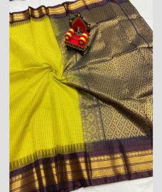 yellow colour gadwal cotton sarees with All over Checks design