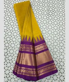 olive colour gadwal cotton sarees with Plain design