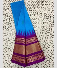 blue colour gadwal cotton sarees with Plain design