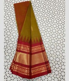 olive green colour gadwal cotton sarees with Plain design